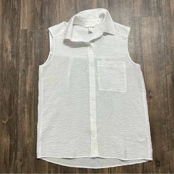 H&M White Short Sleeves Collared White Buttoned Down Shirt Size M - Picture 5 of 10